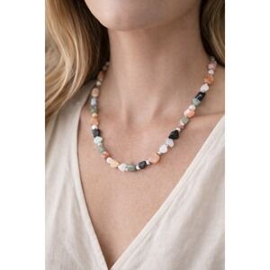 Natural Stone Beaded Necklace Mixed Gemstone Chip Boho Earthy Jewelry